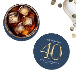 Navy Blue Gold Custom 40. Geburtstag Party Runder Pappuntersetzer