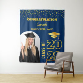 Navy Blue Gold Custom Abschluss Background & Foto Wandteppich