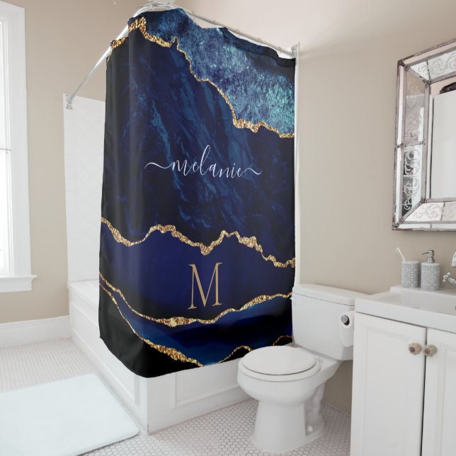 Navy Blue Gold Custom Letter Name Dusche Vorhang (Beispiel)