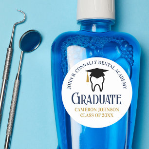 Navy Blue Gold Dental School Abschluss Custom Runder Aufkleber