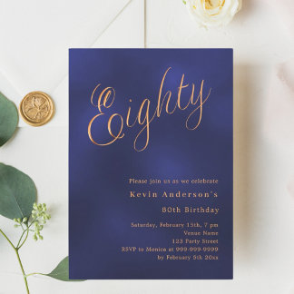 Navy Blue Gold Drehbuch 80. Geburtstag Einladung