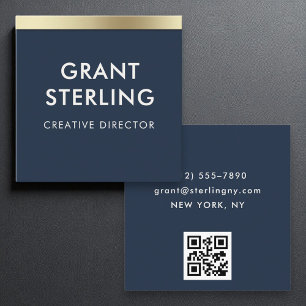 Navy Blue Gold Elegant Minimal Typografie QR Code Quadratische Visitenkarte