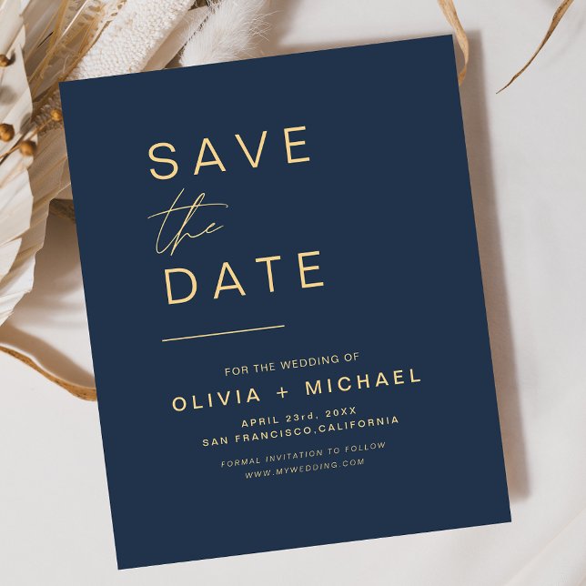 Navy Blue Gold Elegant Save the Date Minimalistisc (Von Creator hochgeladen)