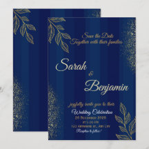 Navy Blue Gold Elegant Wedding Invitation