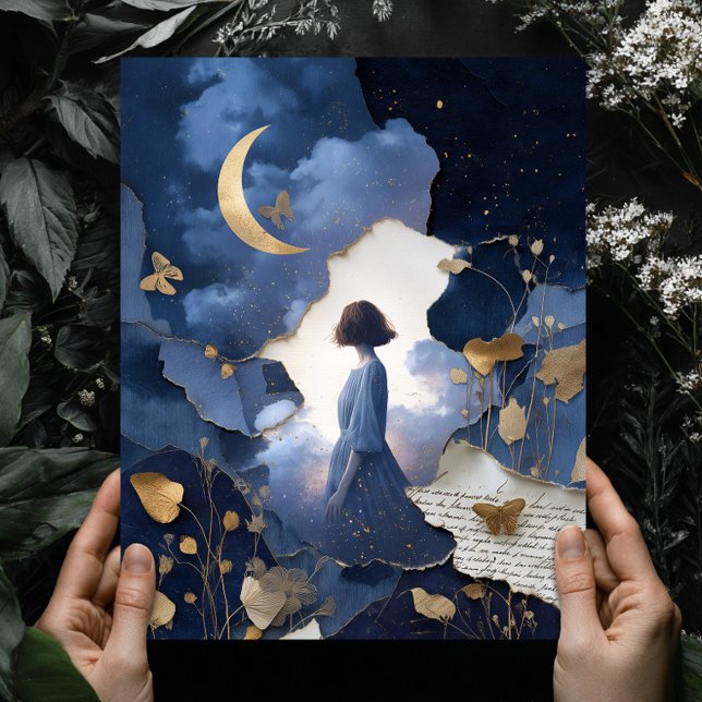 Navy Blue Gold Fantasy Night Sky Wall Art Print Poster (Von Creator hochgeladen)