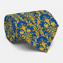Navy Blue Gold Floral Damask Krawatte