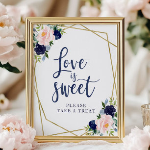 Navy Blue Gold Floral Liebe ist süße Zeichen Poster