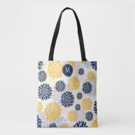 Navy Blue Gold Floral Monogram
