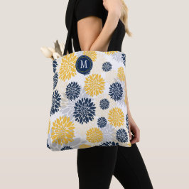 Navy Blue Gold Floral Monogram
