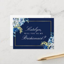 Navy Blue Gold Floral Postkarte