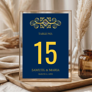 Navy-Blue-Gold-Flourish-Hochzeit-Tischnummer Tischnummer