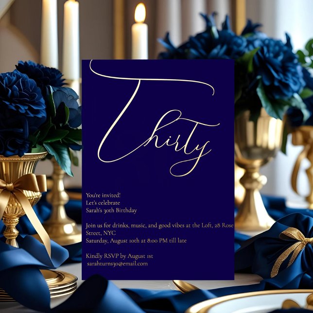 Navy Blue & Gold Foil 30. Geburtstag Einladung (Von Creator hochgeladen)