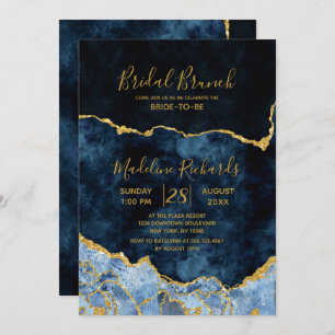 Navy Blue Gold Foil Agate Bridal Brunch Einladung