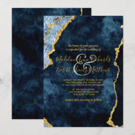 Navy Blue Gold Foil Agate Gilt Hochzeitseinladunge Einladung