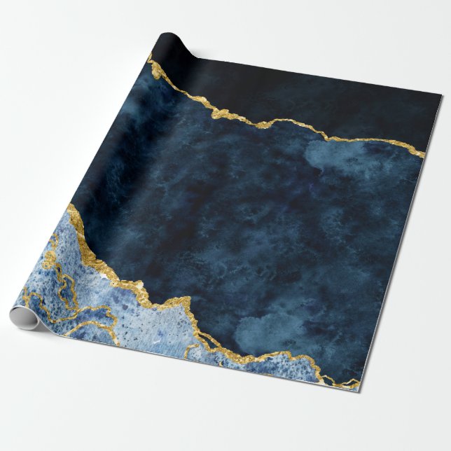 Navy Blue & Gold Foil Agate Marble Geschenkpapier (Ungerollt)