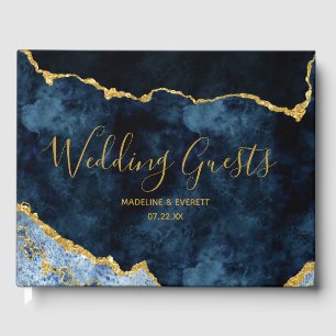 Navy Blue Gold Foil Agate Marble Gilded Wedding Gästebuch