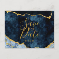 Navy Blue Gold Foil Agate Marmor Save the Date