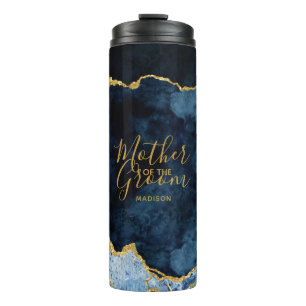 Navy Blue & Gold Foil Agate Mutter des Bräutigams Thermosbecher