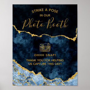 Navy Blue Gold Foil Agate Photo Booth Wedding Sign Poster