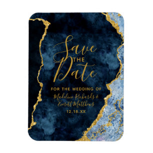 Navy Blue Gold Foil Agate Save the Date Hochzeit Magnet
