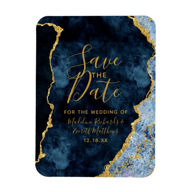 Navy Blue Gold Foil Agate Save the Date Hochzeit Magnet (Vertikal)