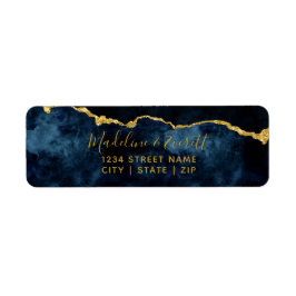 Navy Blue Gold Foil Agate Wedding Rücksendeadresse