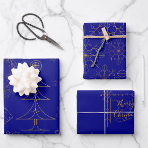Navy Blue Gold Foil Art Deco Geschenkpapier Set