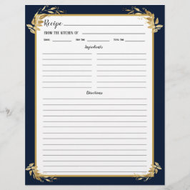 Navy Blue Gold Foliage Recipe Binder Page