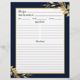 Navy Blue Gold Foliage Recipe Binder Page