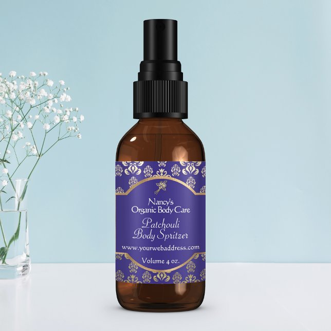 Navy Blue & Gold-Folie Damask-Kosmetikmarke 1 Quadratischer Aufkleber (Von Creator hochgeladen)