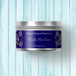Navy Blue & Gold-Folie Damask Kosmetikmarke 2