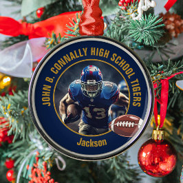 Navy Blue Gold Football Player Photo Christmas Ornament Aus Metall