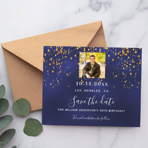 Navy Blue Gold Foto Geburtstagskarte Save the Date