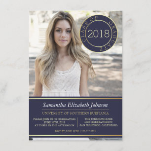 Navy Blue & Gold   Foto Graduation Party Einladung
