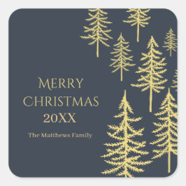 Navy Blue & Gold Frohe Weihnachten 2022 Quadratischer Aufkleber