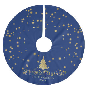 Navy Blue Gold Frohe Weihnachtsbaum Glitzern Polyester Weihnachtsbaumdecke
