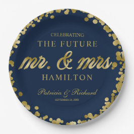 Navy Blue Gold Future Mr. und Mrs. Engagement Part Pappteller