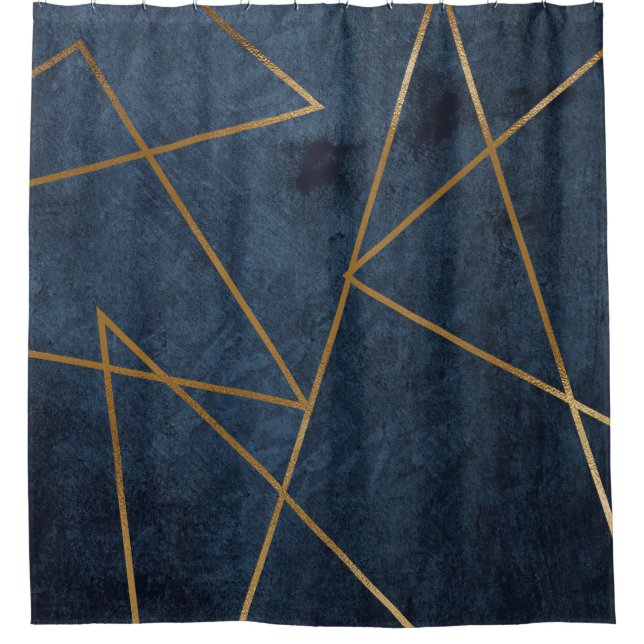Navy Blue Gold Geometric Stylish Chic Duschvorhang (Vorderseite)