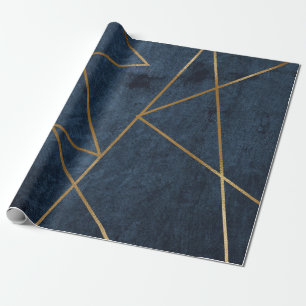 Navy Blue Gold Geometric Stylish Chic Geschenkpapier