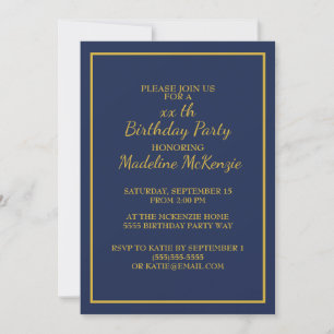 Navy Blue Gold gestreift Geburtstagsparty Einladun Einladung