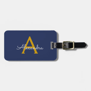Navy Blue Gold Girls Monogram Name Modern Gepäckanhänger