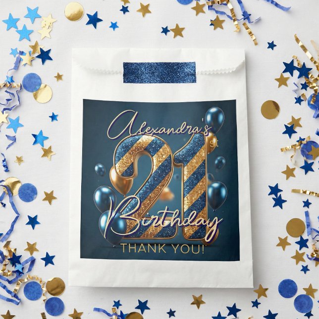 Navy Blue Gold Glitter Balloons 21st Birthday Geschenktütchen (Von Creator hochgeladen)