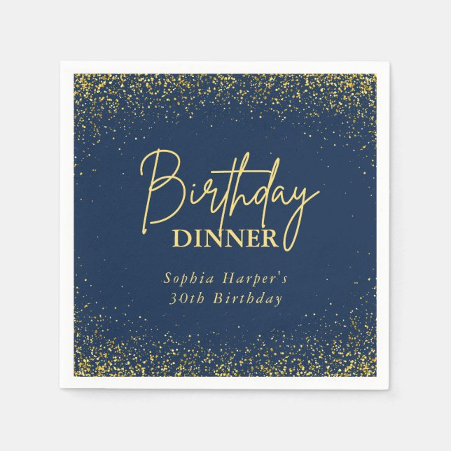 Navy Blue Gold Glitter Confetti Birthday Dinner Serviette (Vorderseite)