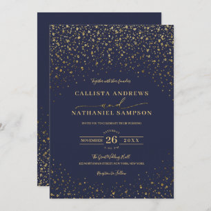 Navy Blue Gold Glitzer Confetti Wedding Einladung
