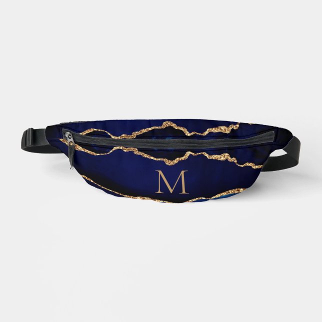 Navy Blue Gold Glitzer Custom Letter Fanny Pack Bauchtasche (Vorderseite)