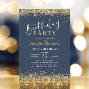 Navy Blue Gold Glitzer im Alter von 40 Jahren Einladung
