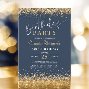 Navy Blue Gold Glitzer im Alter von 50 Jahren Einladung