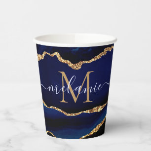 Navy Blue Gold Glitzer Individuelle Name Paper Cup Pappbecher