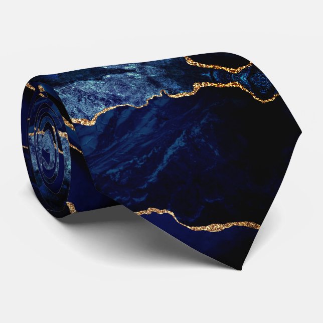 Navy Blue Gold Glitzer Marble Funkelnd Neck Tie Krawatte (Gerollt)