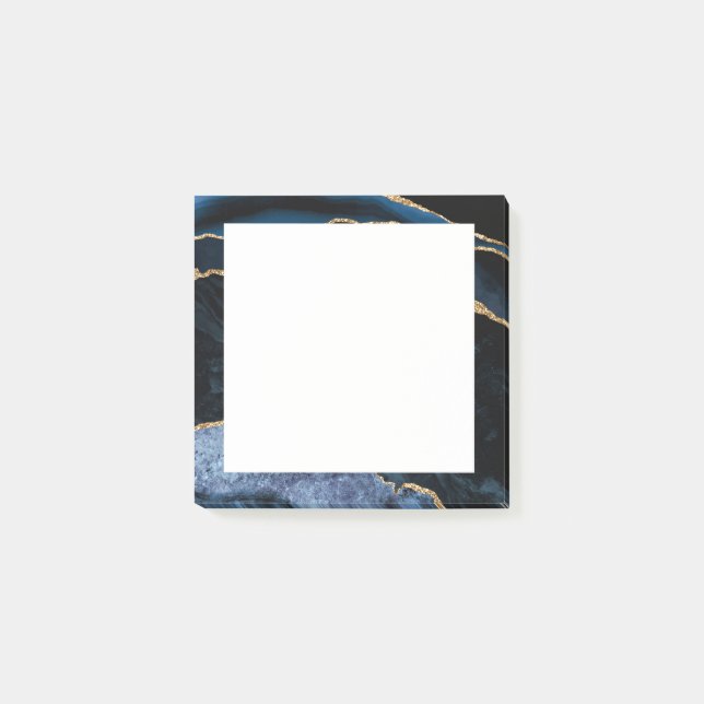 Navy Blue Gold Glitzer Marmor Gerahmt Post it Note Post-it Klebezettel (Vorderseite)